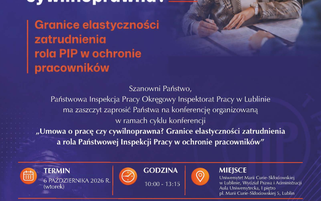 Zaproszenie na konferencję PIP i UMCS: „Umowa o pracę czy cywilnoprawna?”